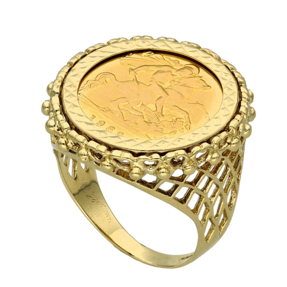 1982 Yellow Gold Half Sovereign Coin Mounted Ring - Size S