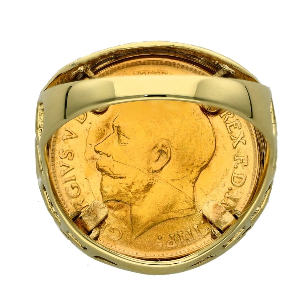 1911 Yellow Gold Half Sovereign Coin Mounted Ring  - Size R