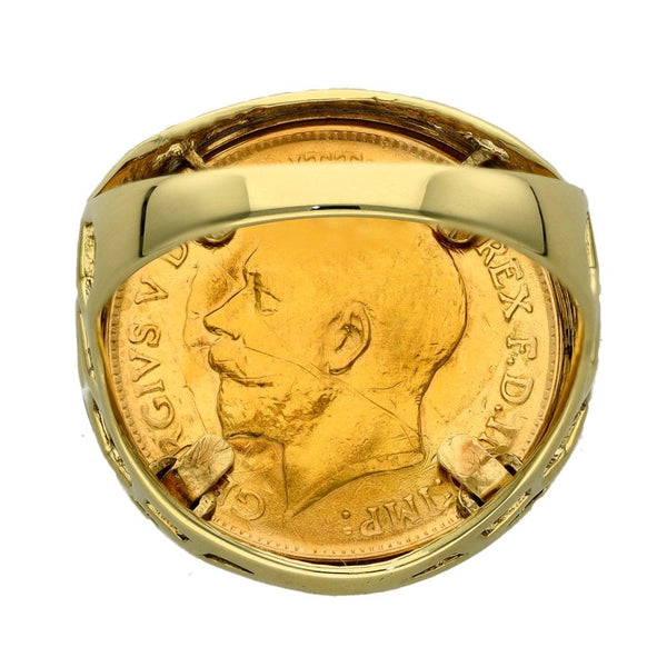 1911 Yellow Gold Half Sovereign Coin Mounted Ring  - Size R