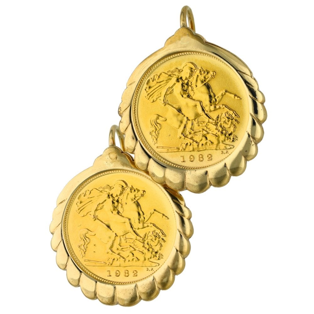 1982 Yellow Gold Half Sovereign Coin Earrings - 14.5g