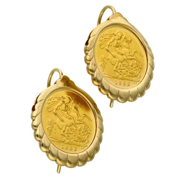 1982 Yellow Gold Half Sovereign Coin Earrings - 14.5g