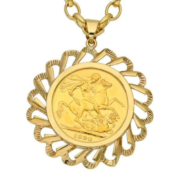 1890 Yellow Gold Full Sovereign Coin Pendant & 22" Chain - 32.9g