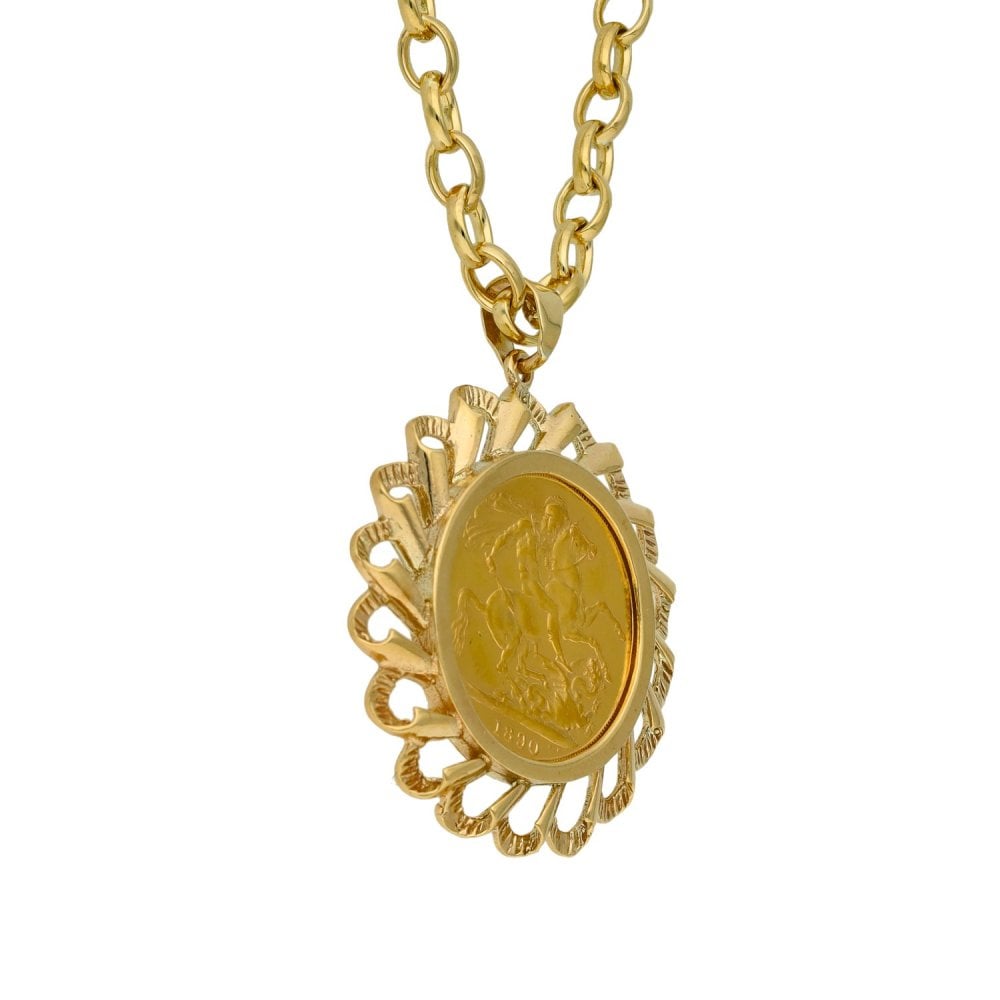 1890 Yellow Gold Full Sovereign Coin Pendant & 22" Chain - 32.9g