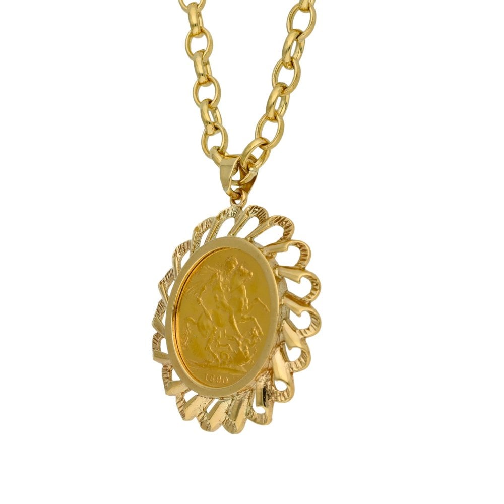 1890 Yellow Gold Full Sovereign Coin Pendant & 22" Chain - 32.9g