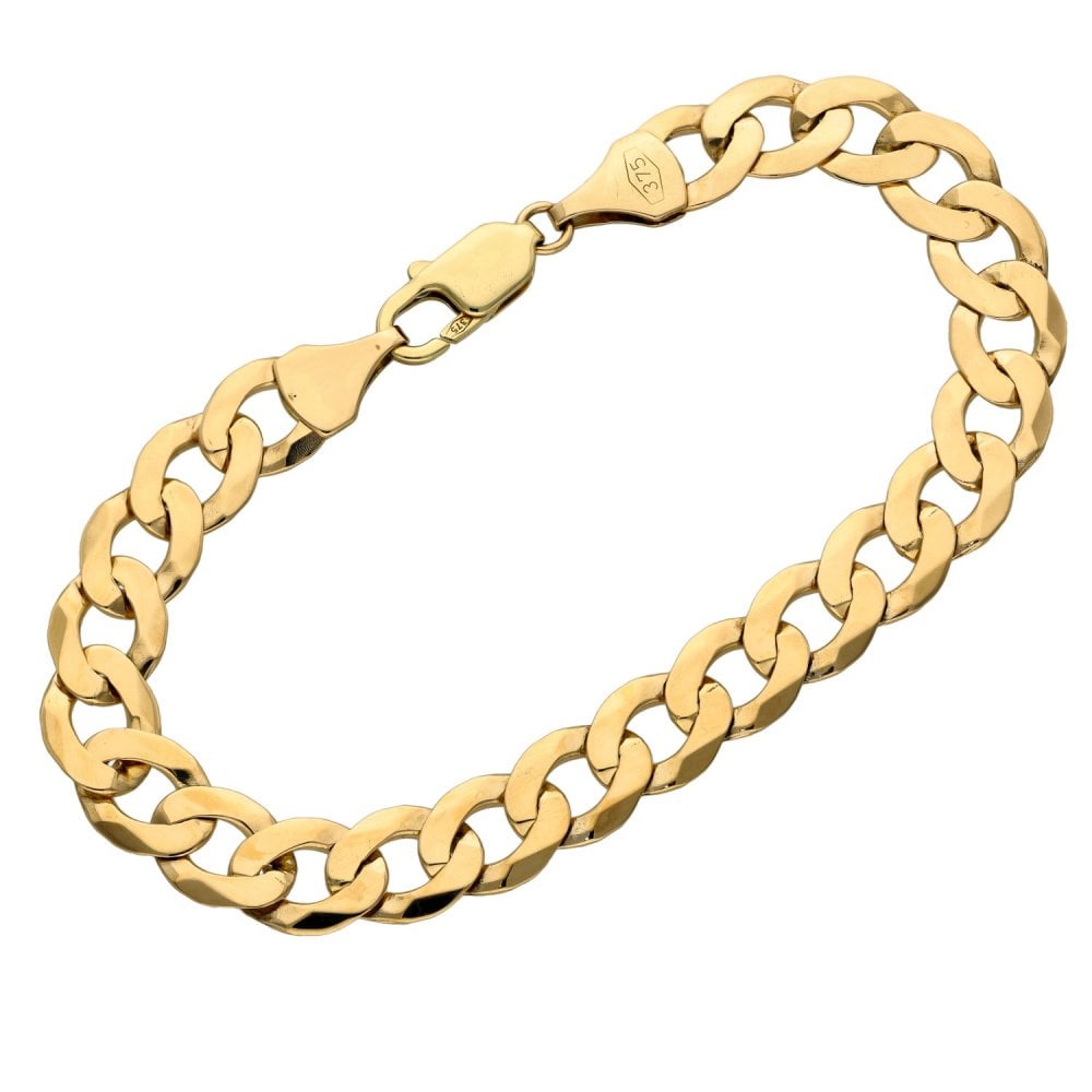 Gents 9ct Yellow Gold Curb Bracelet - 8" - 15.5g
