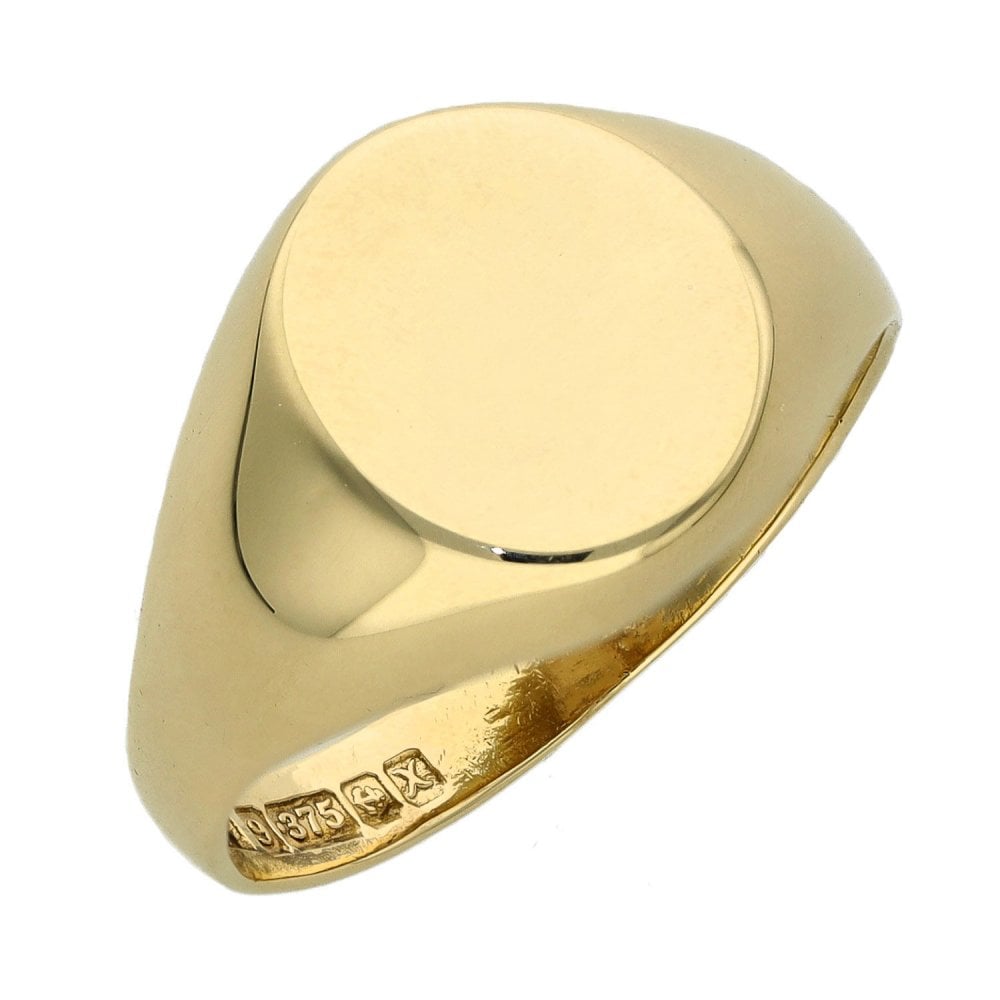 Gents 9ct Yellow Gold Signet Oval Ring - Size R½
