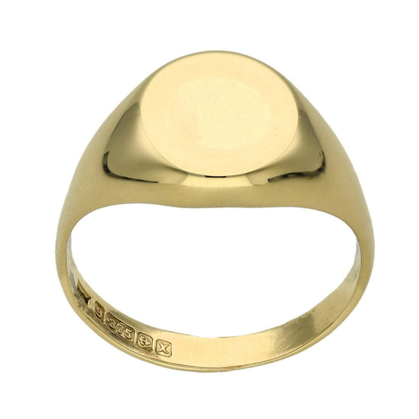 Gents 9ct Yellow Gold Signet Oval Ring - Size R½