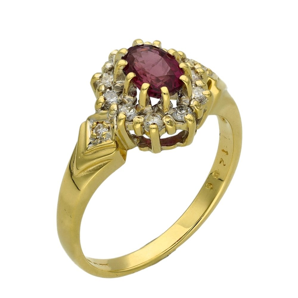 Ladies 18ct Yellow Gold Diamond & Ruby Cluster Ring - Size K