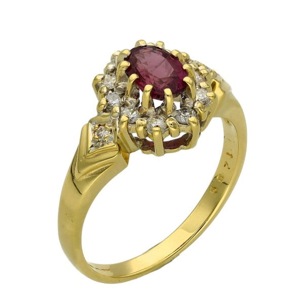 Ladies 18ct Yellow Gold Diamond & Ruby Cluster Ring - Size K