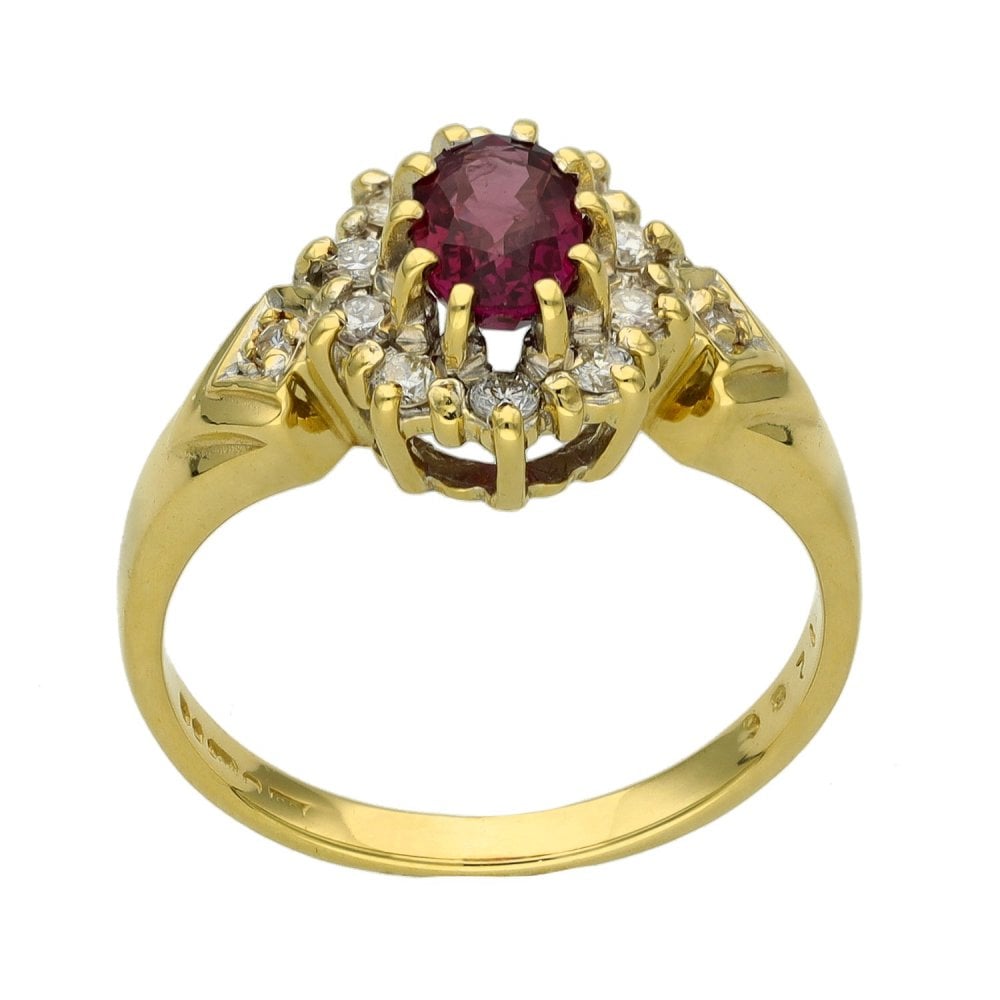 Ladies 18ct Yellow Gold Diamond & Ruby Cluster Ring - Size K