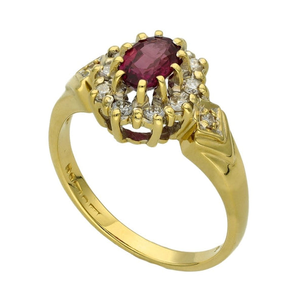 Ladies 18ct Yellow Gold Diamond & Ruby Cluster Ring - Size K