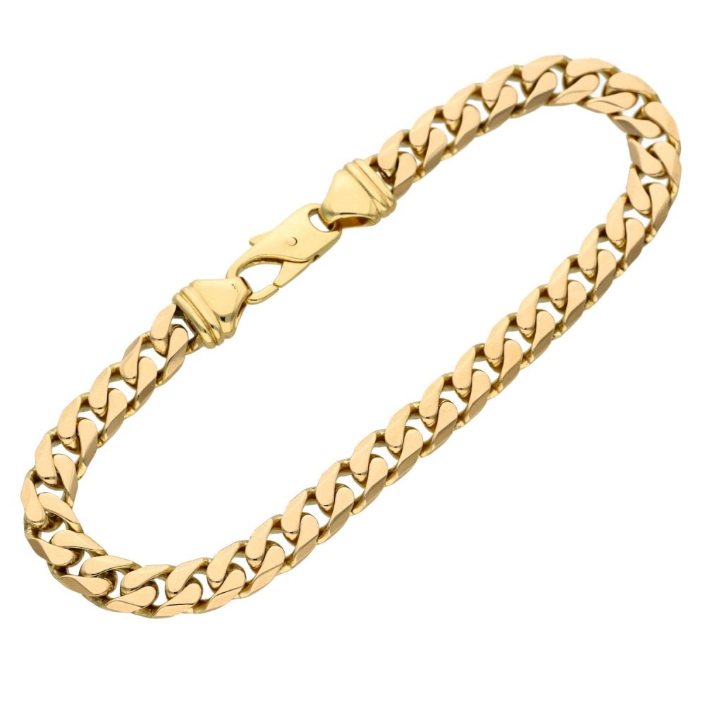 Gents 9ct Yellow Gold Curb Bracelet - 9" - 31.1g