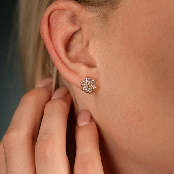 Ladies 9ct Yellow Gold Diamond Cluster Earrings - 1.00ct