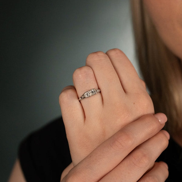Ladies 18ct White Gold Diamond Two Stone Ring - Size M - 0.54ct