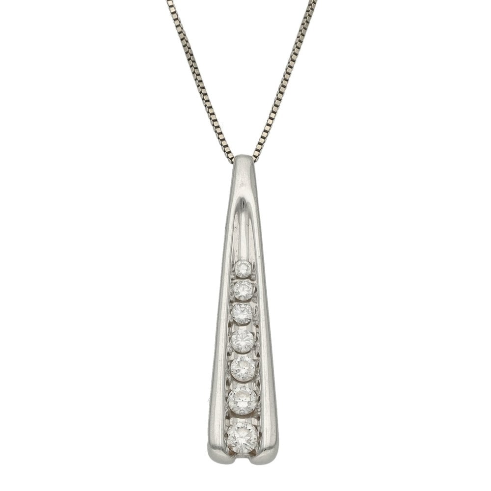 Ladies 18ct White Gold Diamond Pendant & Necklace - 18" - 0.25ct