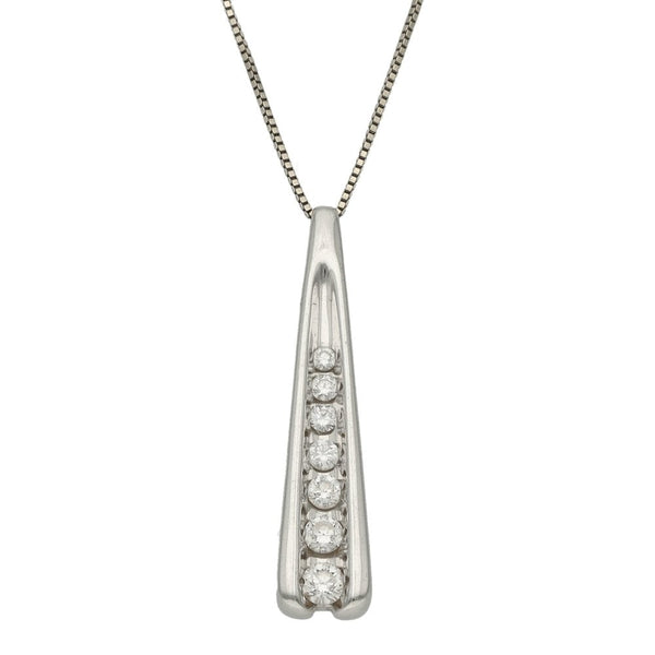 Ladies 18ct White Gold Diamond Pendant & Necklace - 18" - 0.25ct