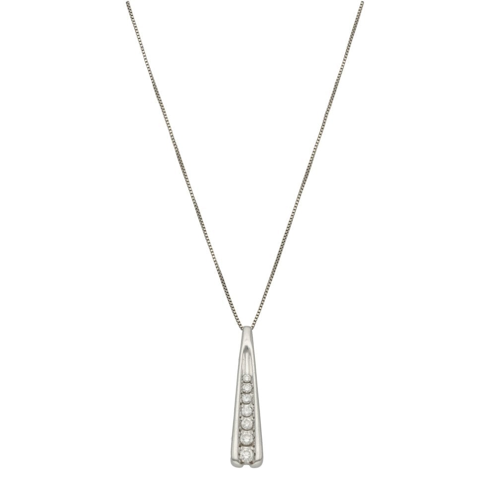 Ladies 18ct White Gold Diamond Pendant & Necklace - 18" - 0.25ct