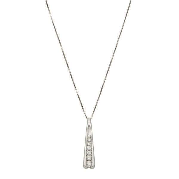 Ladies 18ct White Gold Diamond Pendant & Necklace - 18" - 0.25ct