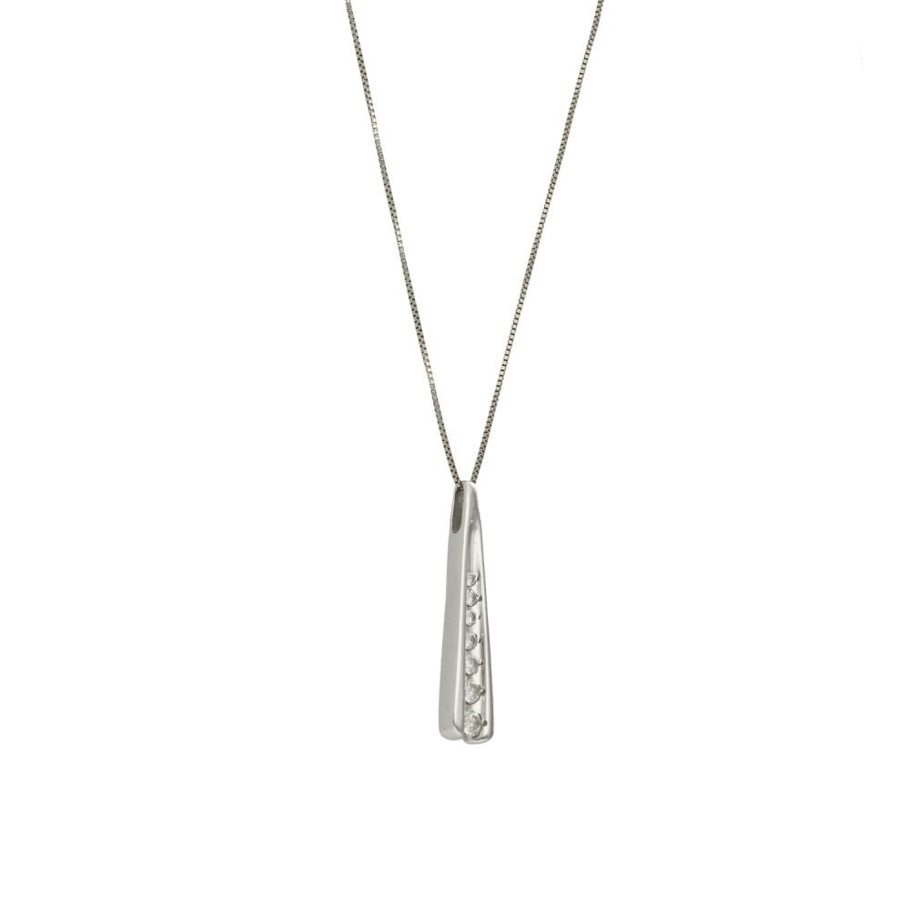 Ladies 18ct White Gold Diamond Pendant & Necklace - 18" - 0.25ct