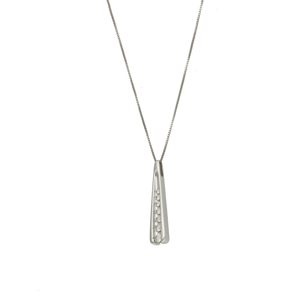 Ladies 18ct White Gold Diamond Pendant & Necklace - 18" - 0.25ct