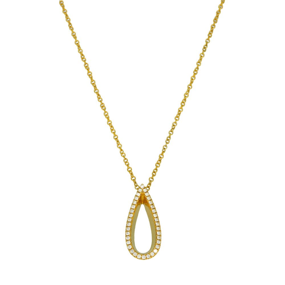 9ct Yellow Gold Pear Shape Diamond Pendant & Necklace - 18"