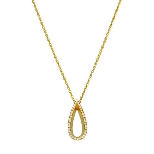 9ct Yellow Gold Pear Shape Diamond Pendant & Necklace - 18"