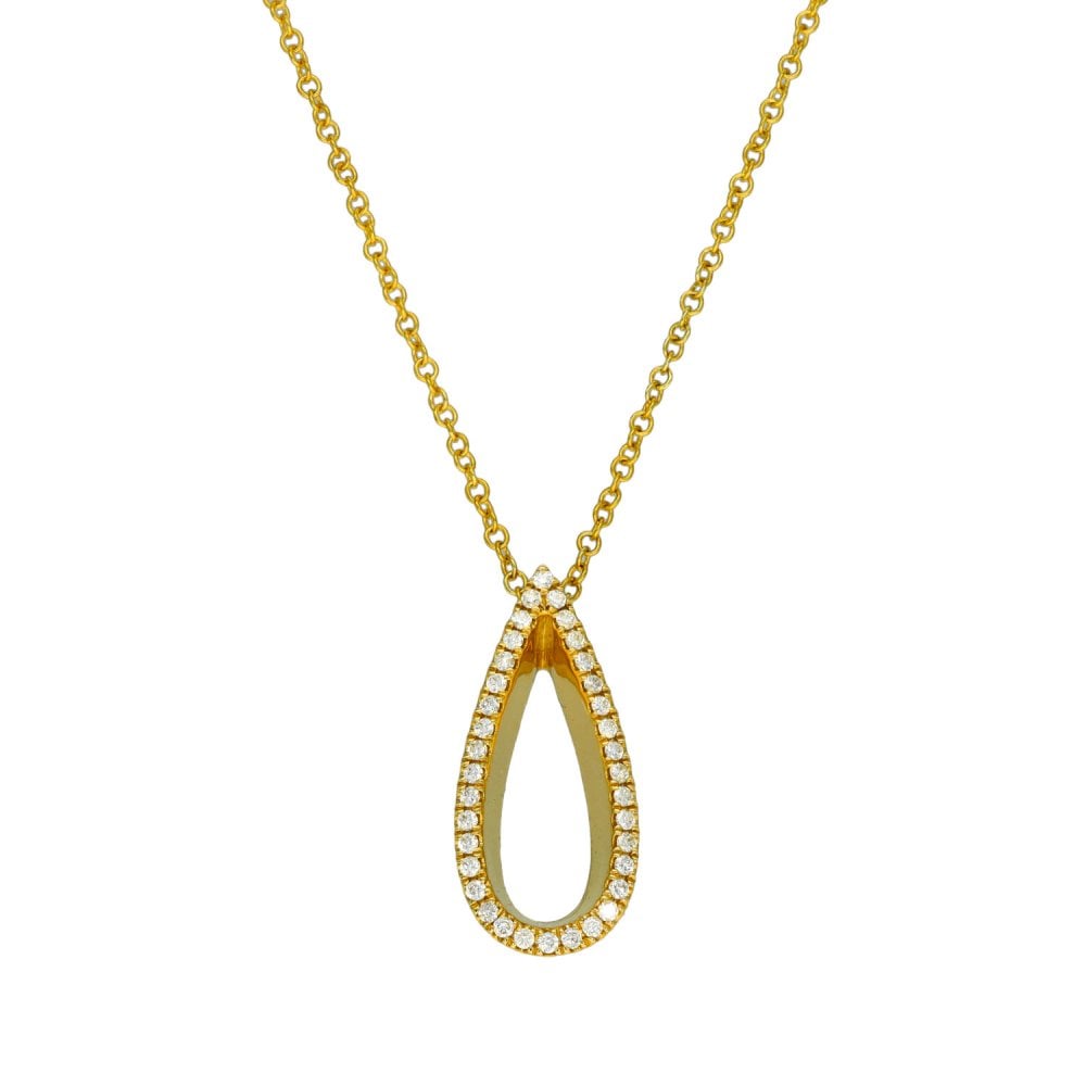 9ct Yellow Gold Pear Shape Diamond Pendant & Necklace - 18"
