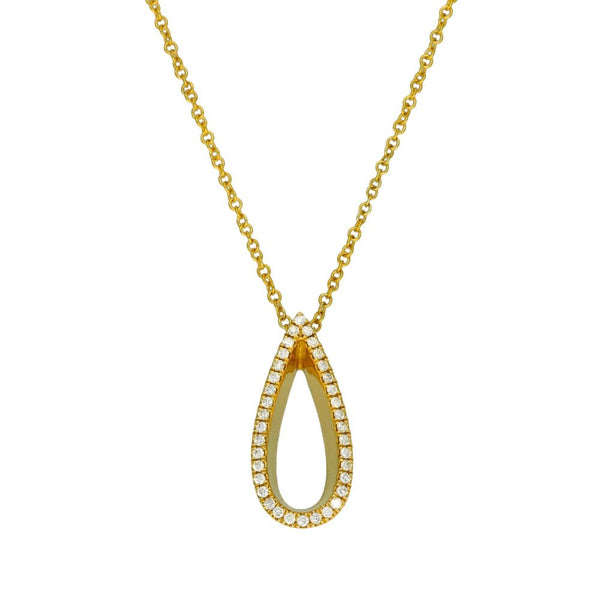 9ct Yellow Gold Pear Shape Diamond Pendant & Necklace - 18"