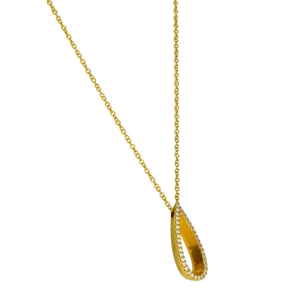 9ct Yellow Gold Pear Shape Diamond Pendant & Necklace - 18"