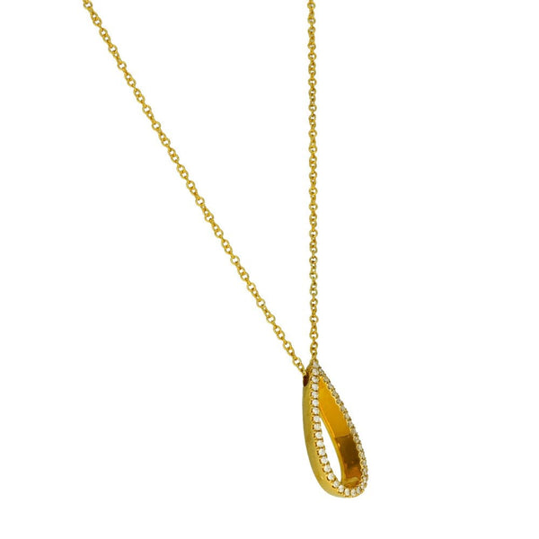 9ct Yellow Gold Pear Shape Diamond Pendant & Necklace - 18"