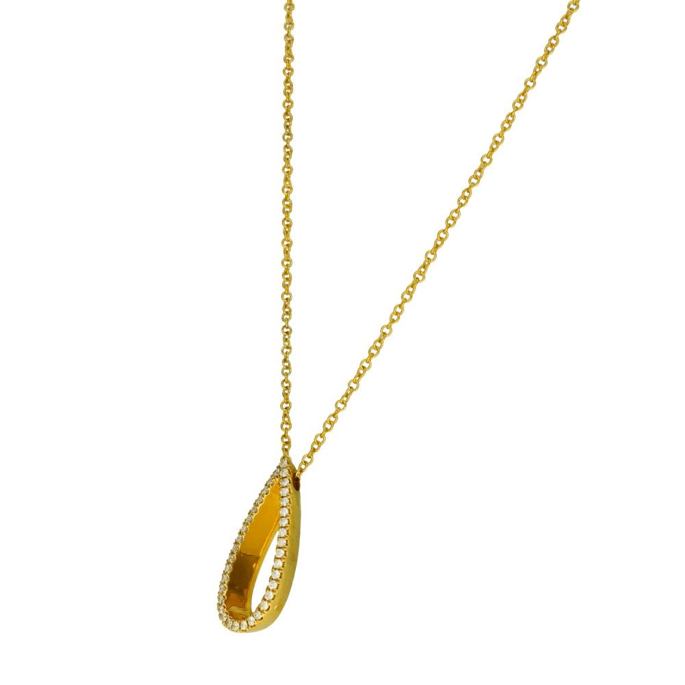 9ct Yellow Gold Pear Shape Diamond Pendant & Necklace - 18"