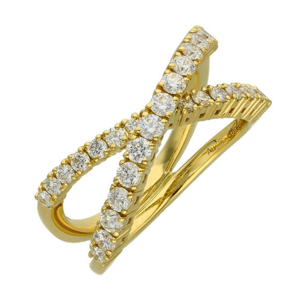 Ladies 18ct Yellow Gold Diamond Cross Over Ring - 0.95ct