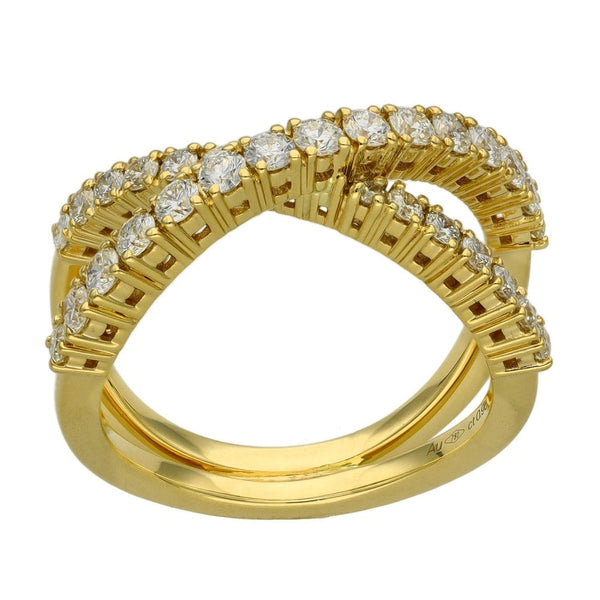 Ladies 18ct Yellow Gold Diamond Cross Over Ring - 0.95ct