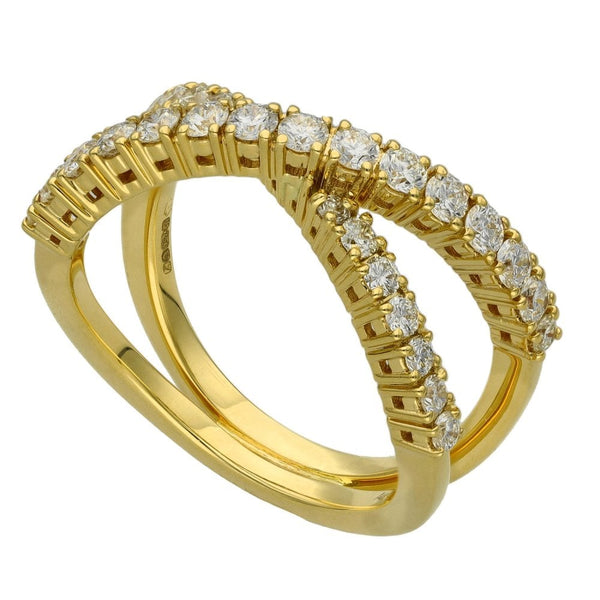 Ladies 18ct Yellow Gold Diamond Cross Over Ring - 0.95ct