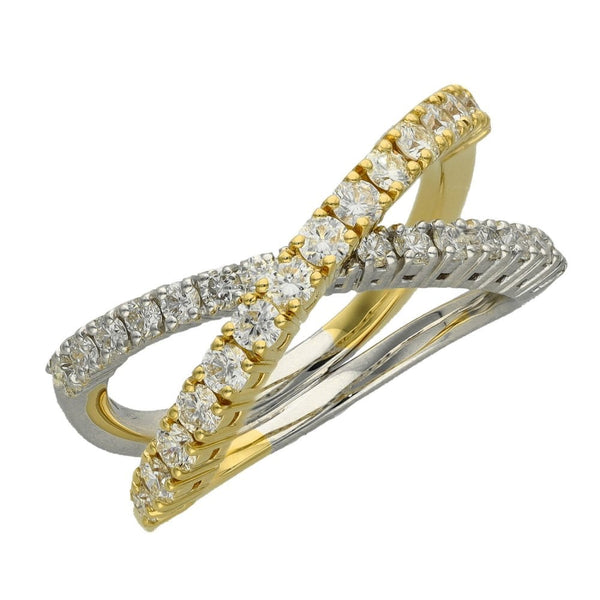 Ladies 18ct White & Yellow Gold Diamond Cross Over Ring - 0.96ct