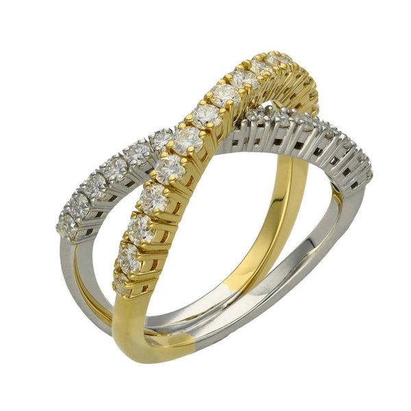 Ladies 18ct White & Yellow Gold Diamond Cross Over Ring - 0.96ct