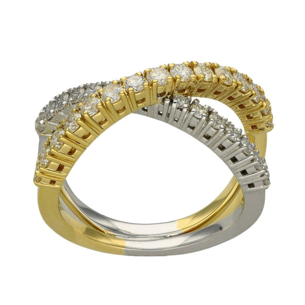 Ladies 18ct White & Yellow Gold Diamond Cross Over Ring - 0.96ct