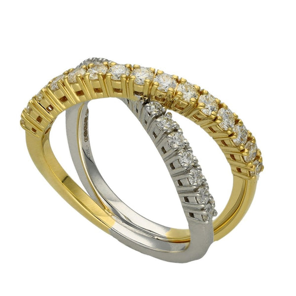 Ladies 18ct White & Yellow Gold Diamond Cross Over Ring - 0.96ct