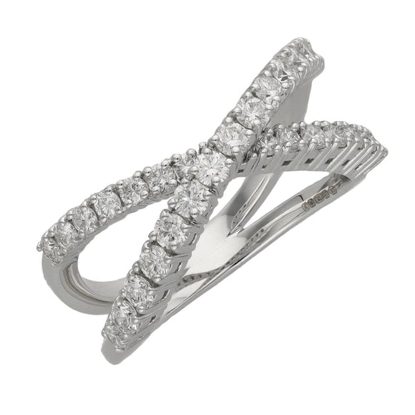Ladies 18ct White Gold Diamond Cross Over Ring - 0.96ct