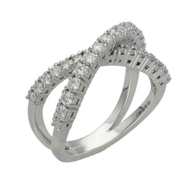 Ladies 18ct White Gold Diamond Cross Over Ring - 0.96ct