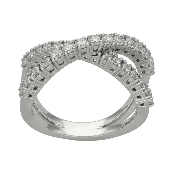 Ladies 18ct White Gold Diamond Cross Over Ring - 0.96ct