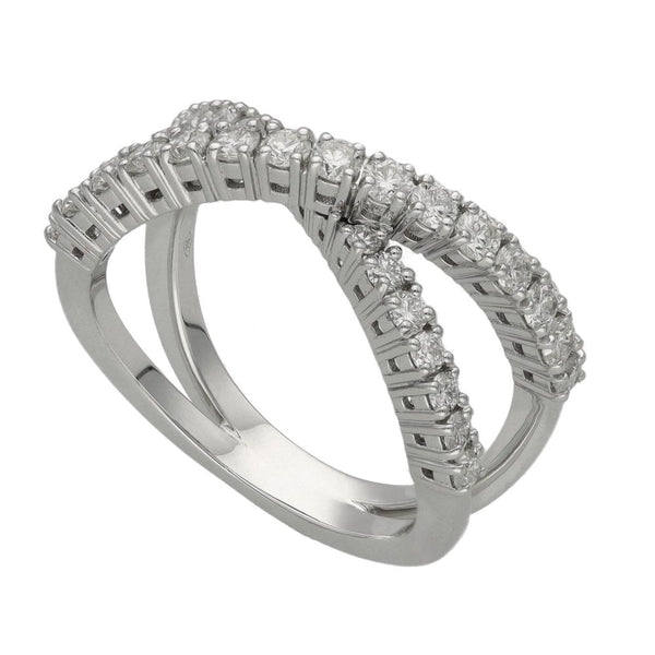 Ladies 18ct White Gold Diamond Cross Over Ring - 0.96ct