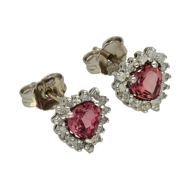 Ladies 18ct White Gold Diamond & Pink Topaz Stud Earrings