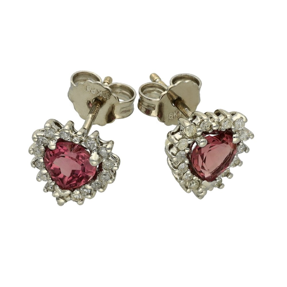 Ladies 18ct White Gold Diamond & Pink Topaz Stud Earrings