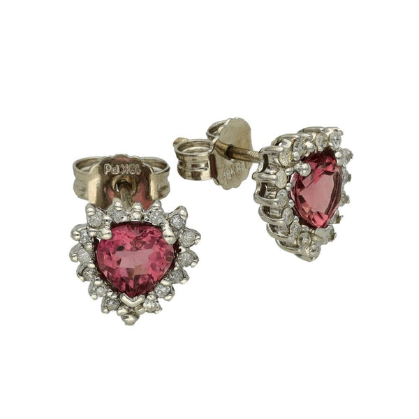 Ladies 18ct White Gold Diamond & Pink Topaz Stud Earrings