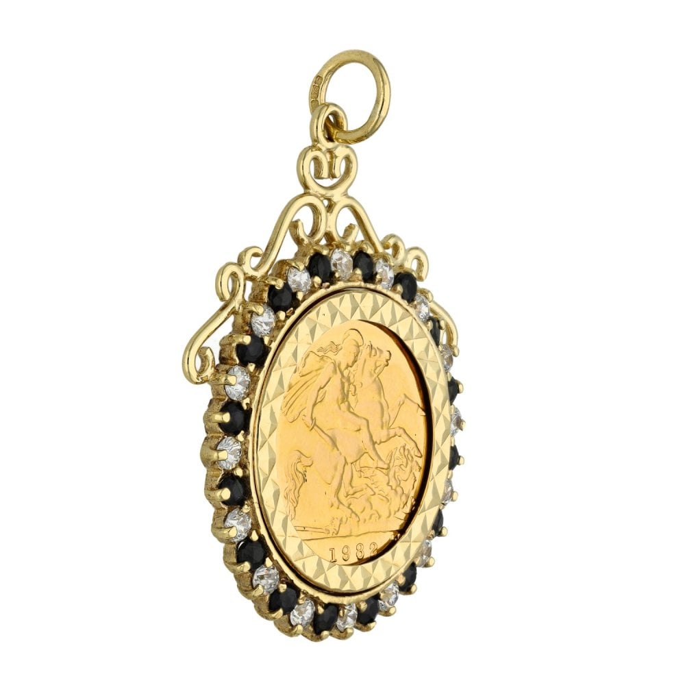 1982 Yellow Gold Cubic Zirconia Half Sovereign Coin Pendant