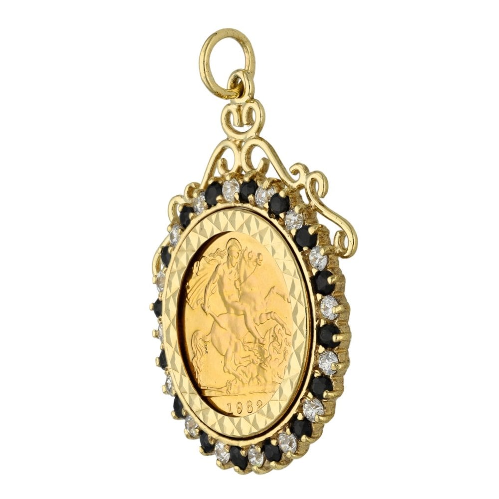 1982 Yellow Gold Cubic Zirconia Half Sovereign Coin Pendant
