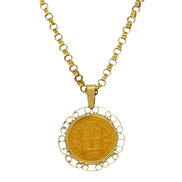 1864 Yellow Gold Full Sovereign Coin Pendant & 24 " Chain
