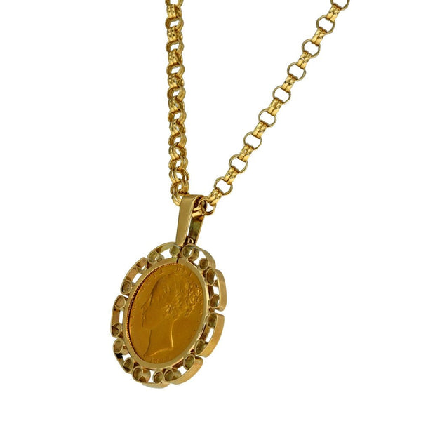1864 Yellow Gold Full Sovereign Coin Pendant & 24 " Chain