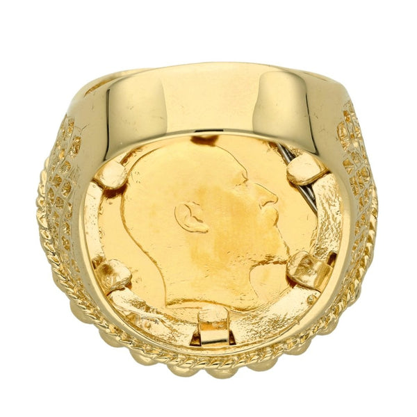 1910 Yellow Gold Full Sovereign Coin Mounted Ring - Size U½